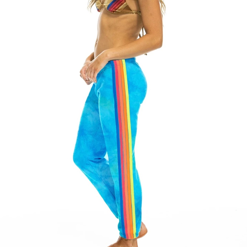 Aviator Nation Blue Sweatpans with Rainbow Stripe